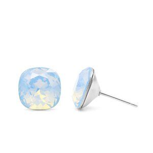10mm Blue Opal Swarovski Studs | Cushion Cut Crystal Earrings | Hypoallergenic